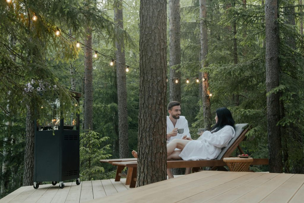 a couple relaxing at a wellness retreat