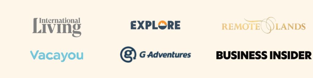 logos of travel brands who carolyn hall has worked with on travel writing and content strategy